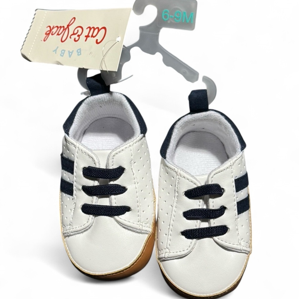 Bundle 2pairs of size 6-9m Cat & Jack Baby Shoes in White and Navy with Tan Sole
